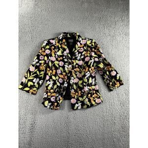 Sigrid Olsen Blazer Women 4 Floral Linen 3/4 Sleeve Jacket‎ Boho Business Casual
